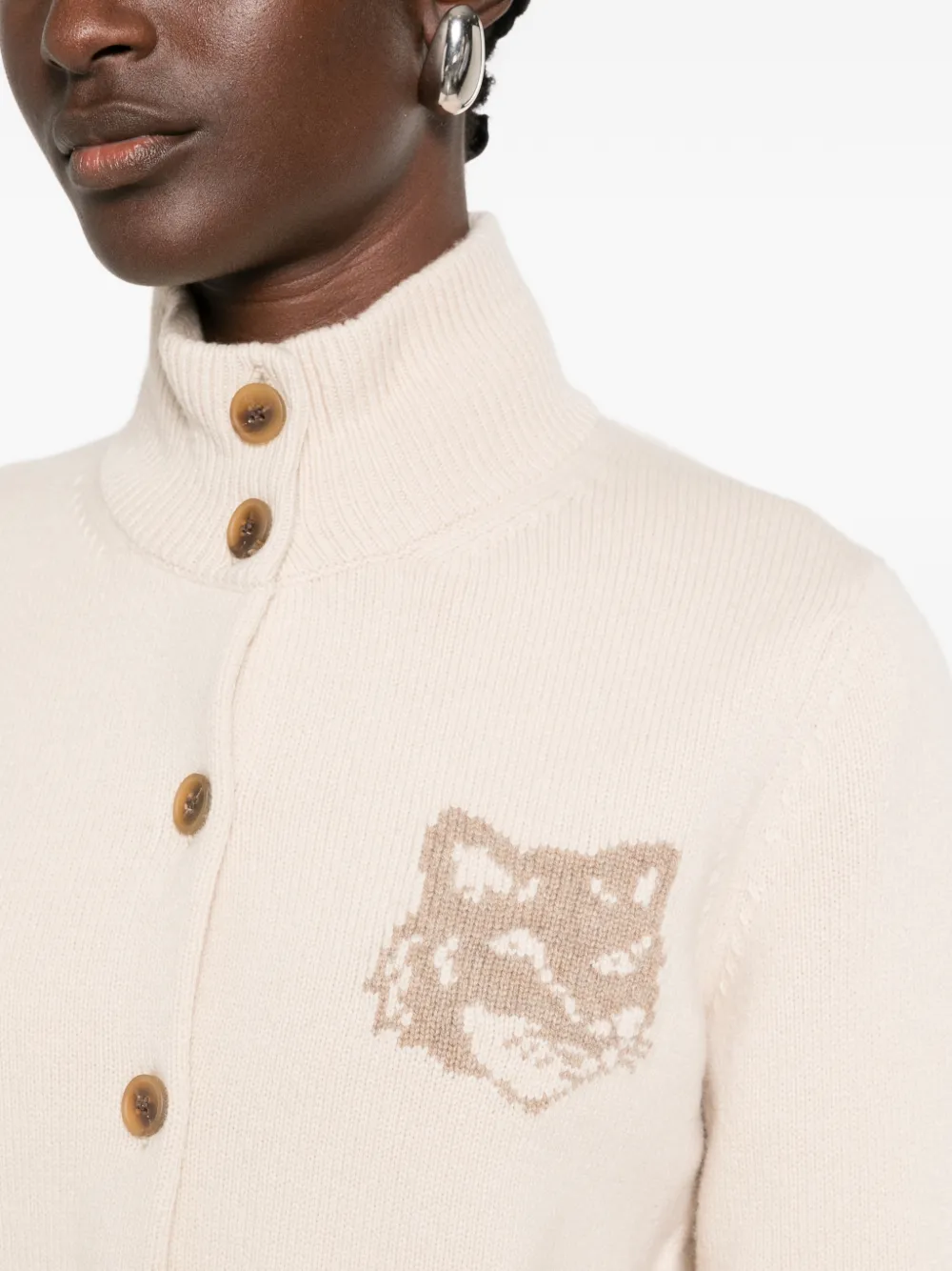 Maison Kitsuné Bold Fox Head intarsia gebreid vest Beige