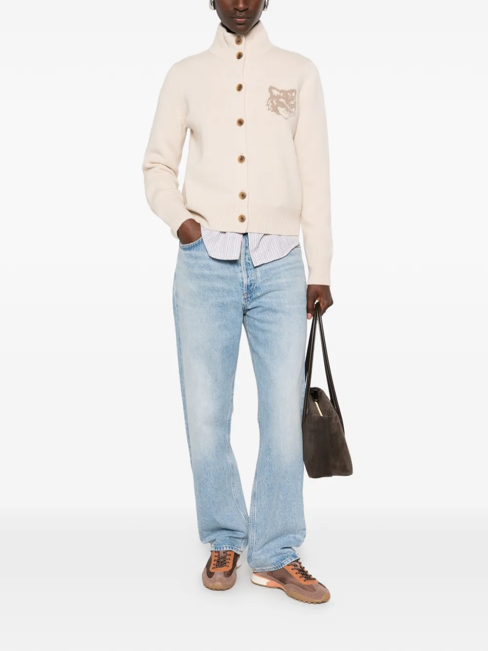 Maison Kitsuné Bold Fox Head intarsia gebreid vest Beige