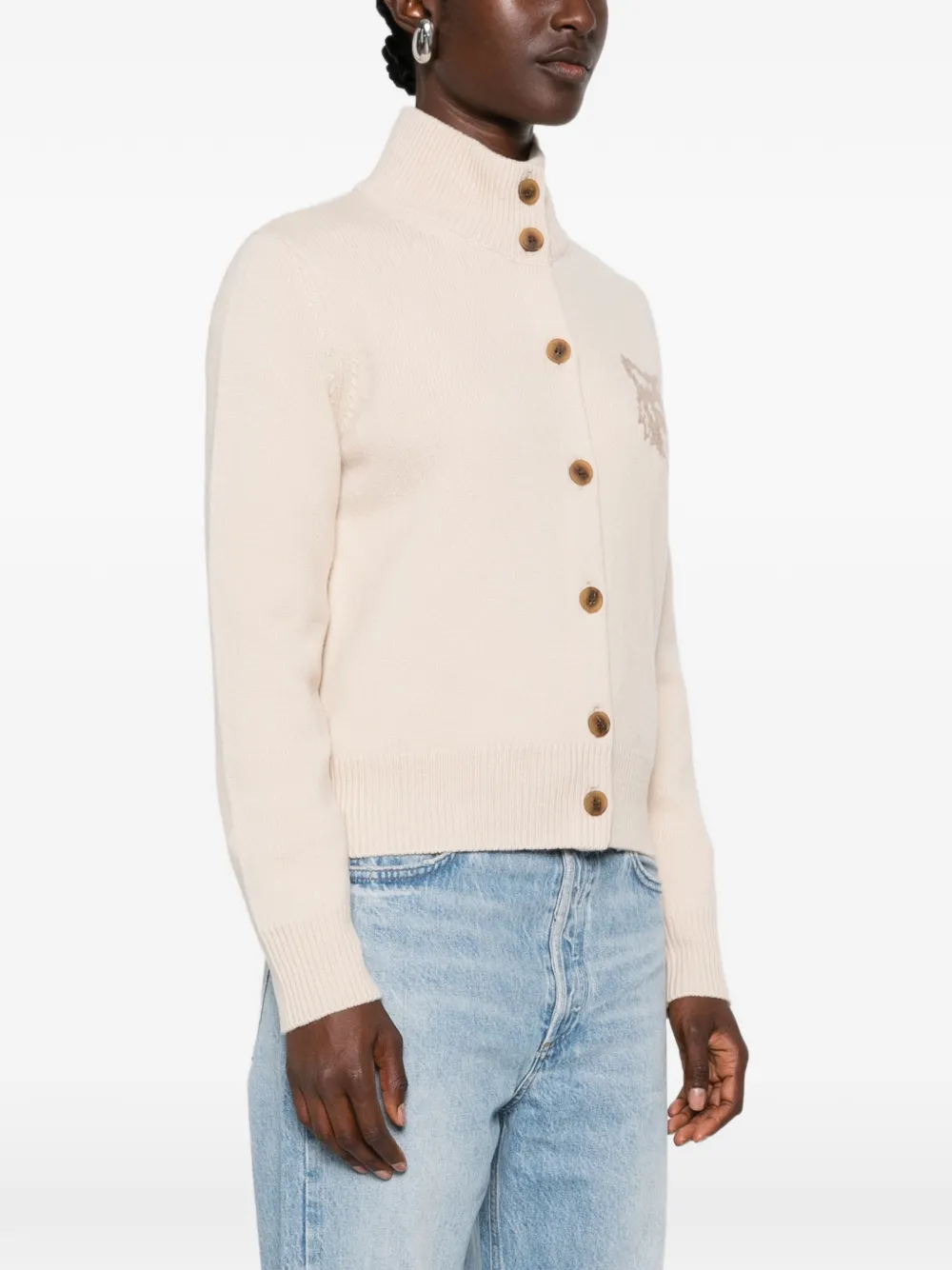 Maison Kitsuné Bold Fox Head intarsia gebreid vest Beige