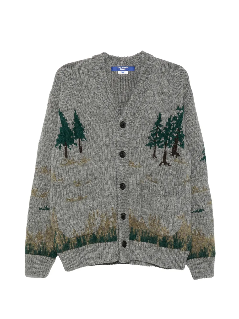 Junya Watanabe MAN intarsia-knit wool cardigan - Gris