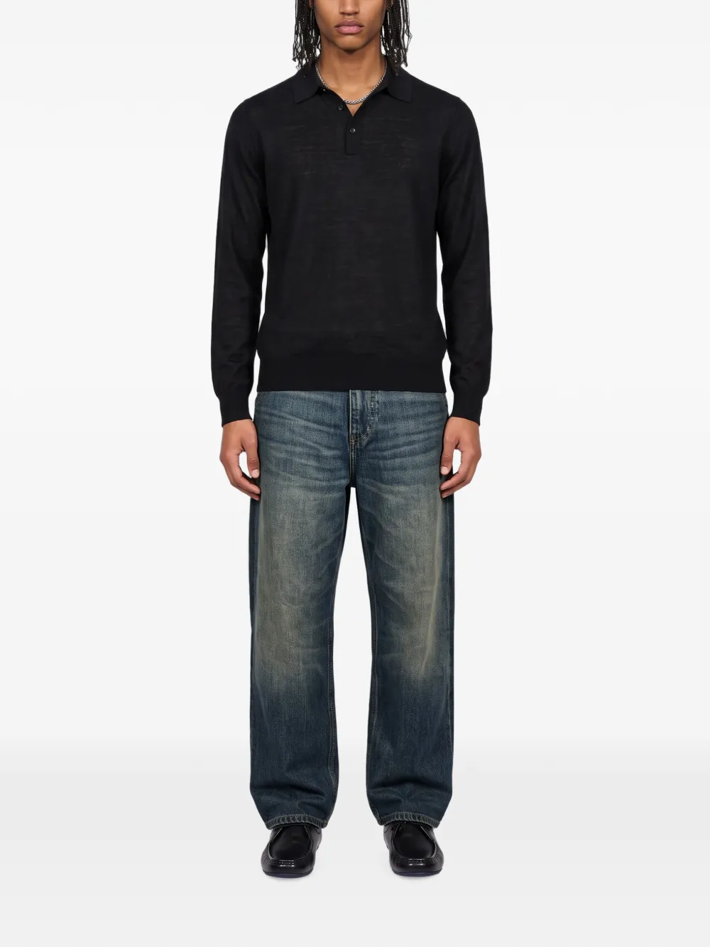 Kangra Poloshirt met lange mouwen Zwart