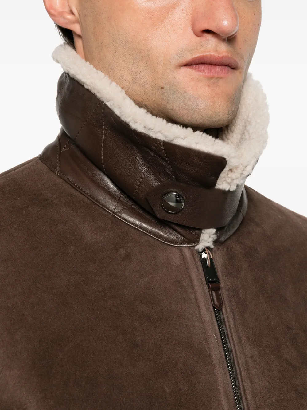 Canali Jack met lammy kraag Bruin