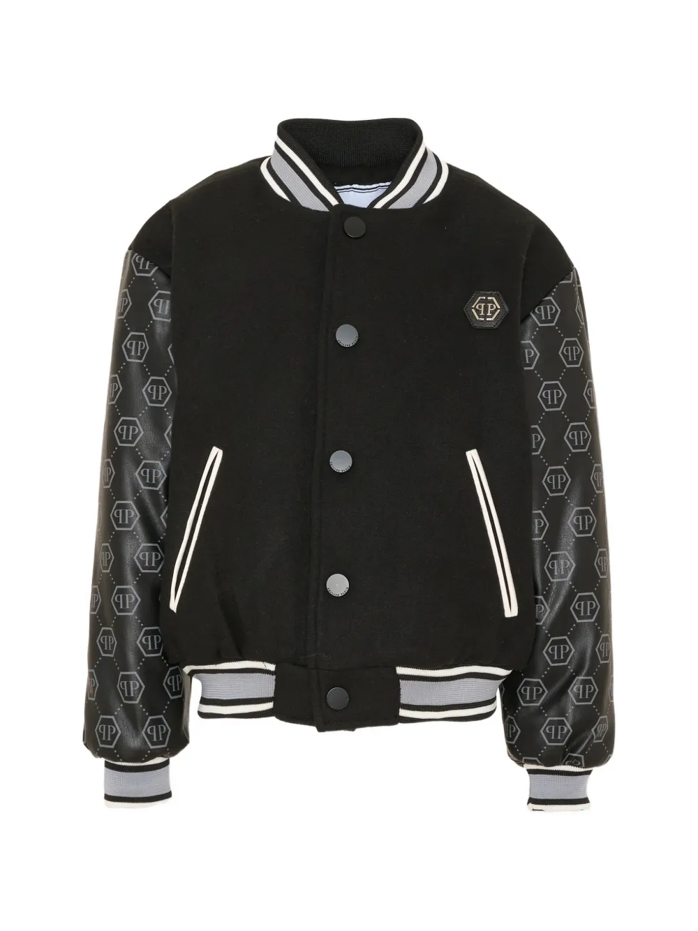 Philipp Plein Junior monogram-print logo-patch bomber jacket - Nero