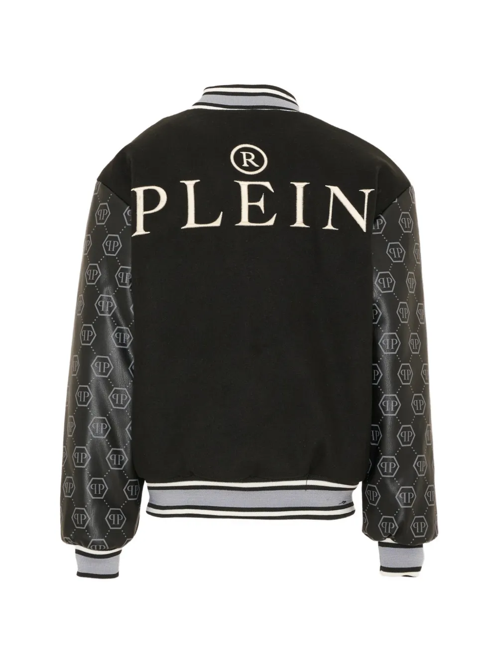 Philipp Plein Junior monogram-print logo-patch bomber jacket Zwart
