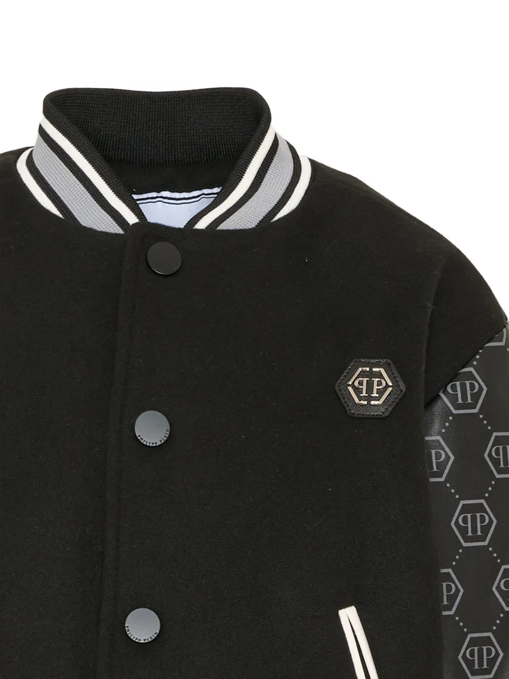 Philipp Plein Junior monogram-print logo-patch bomber jacket Zwart