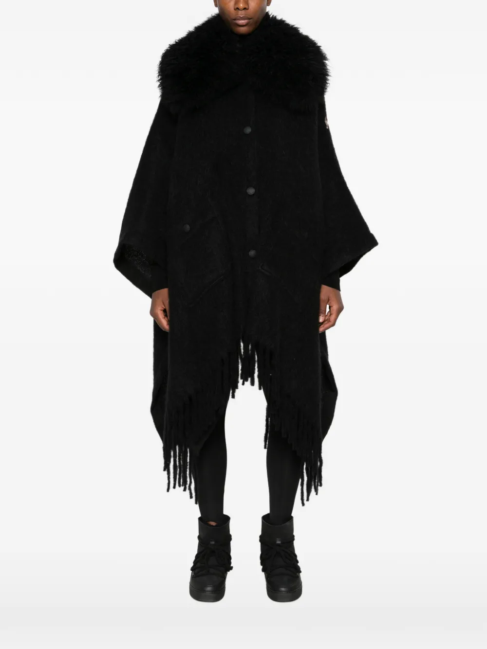 Moncler Grenoble fringed cape Zwart