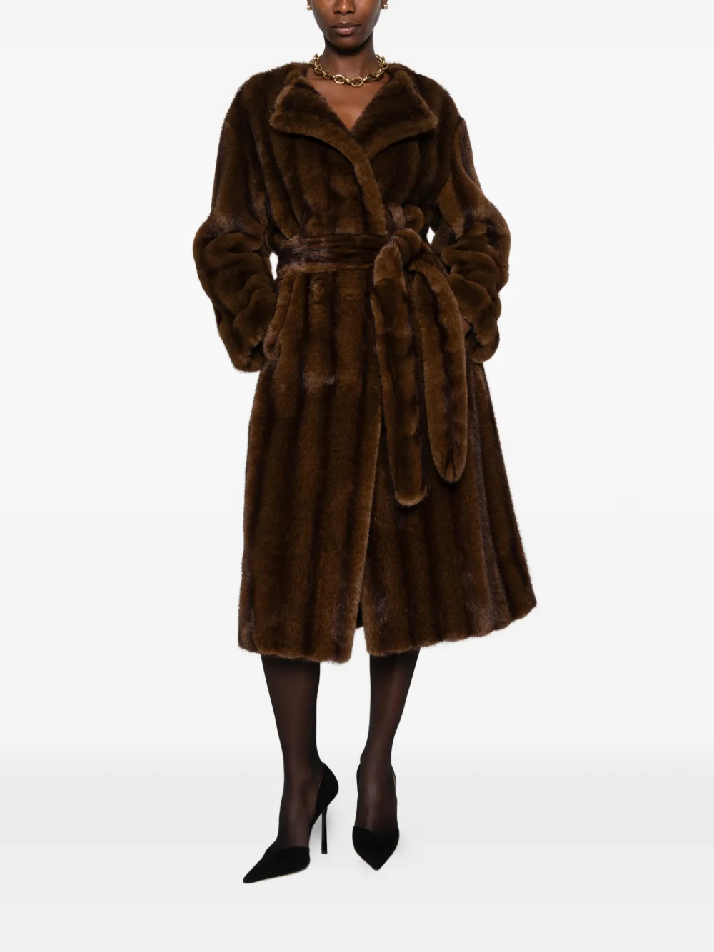 STAND STUDIO Miranda belted faux-fur coat Bruin