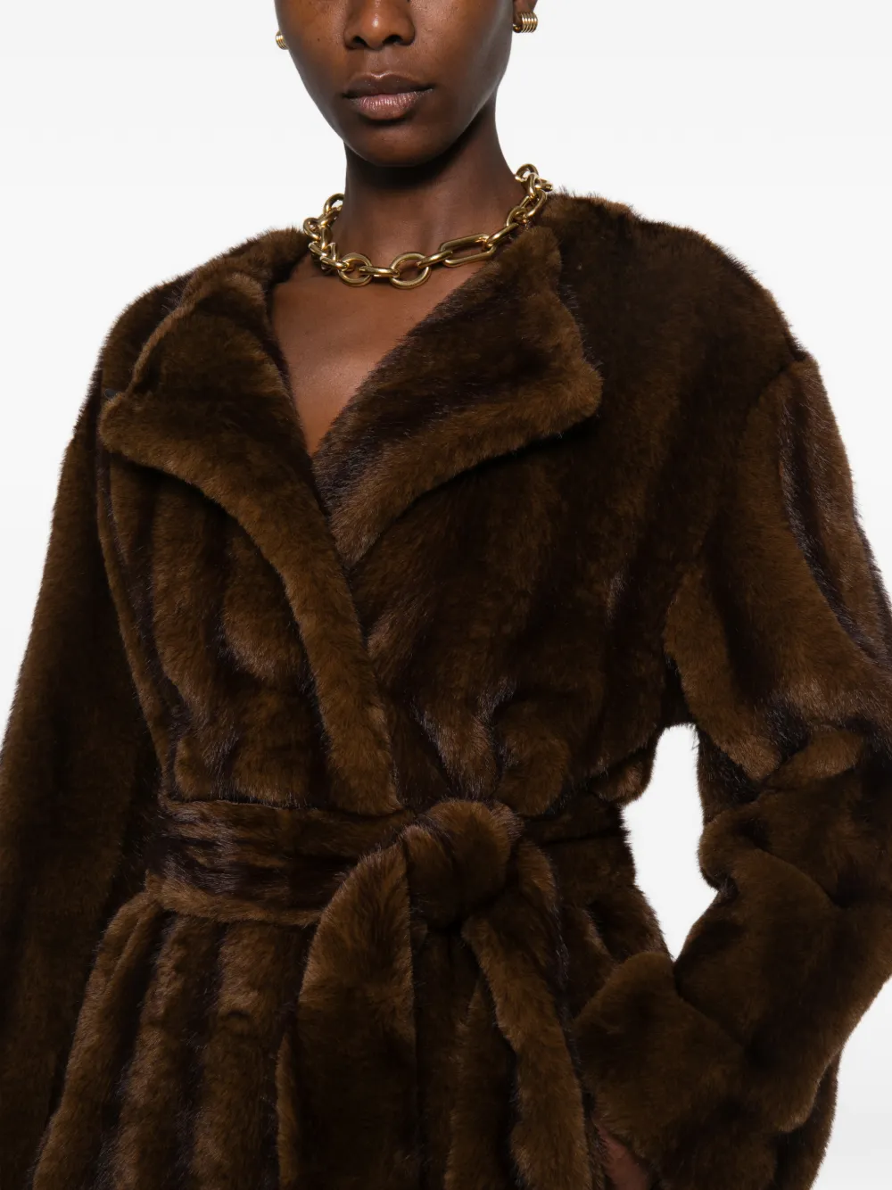 STAND STUDIO Miranda belted faux-fur coat Bruin