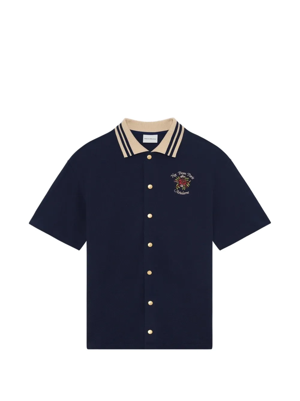Drôle De Monsieur Slogan Rose-embroidered piqué shirt