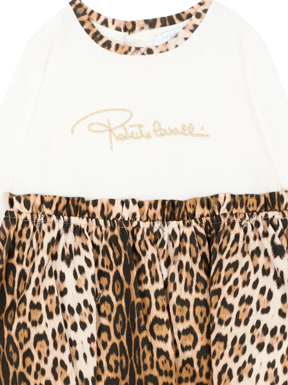 Roberto Cavalli Junior leopard-print logo-embroidered dress Beige