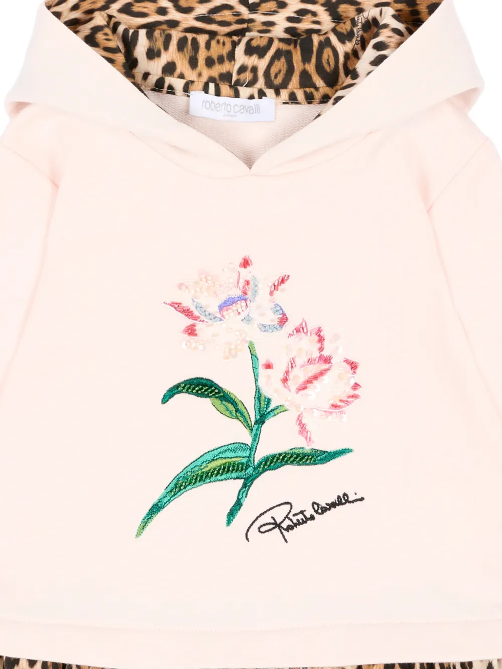 Roberto Cavalli Junior leopard-print ruffled hoodie Roze