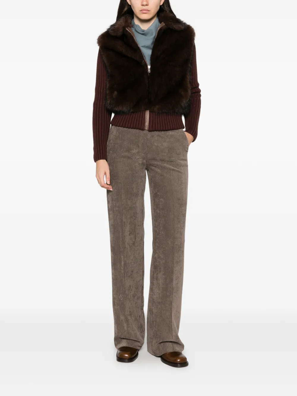 Via Masini 80 Ribfluwelen straight broek Bruin