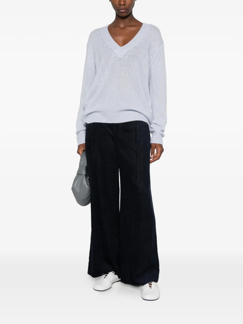 Via Masini 80 Broek met wijde pijpen en ribfluwelen effect Blauw