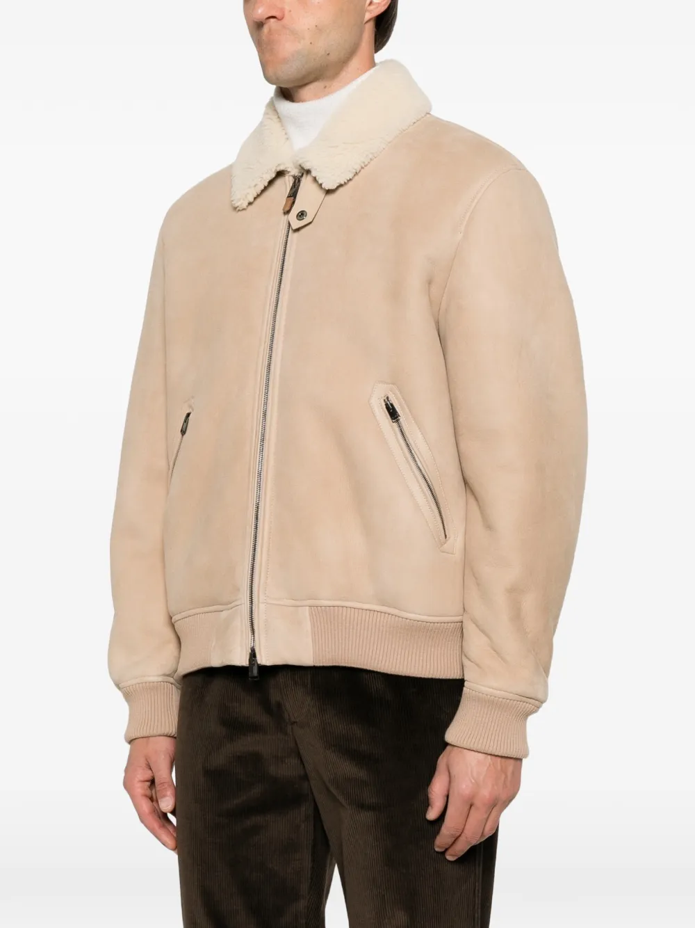 Canali shearling-collar leather jacket Beige