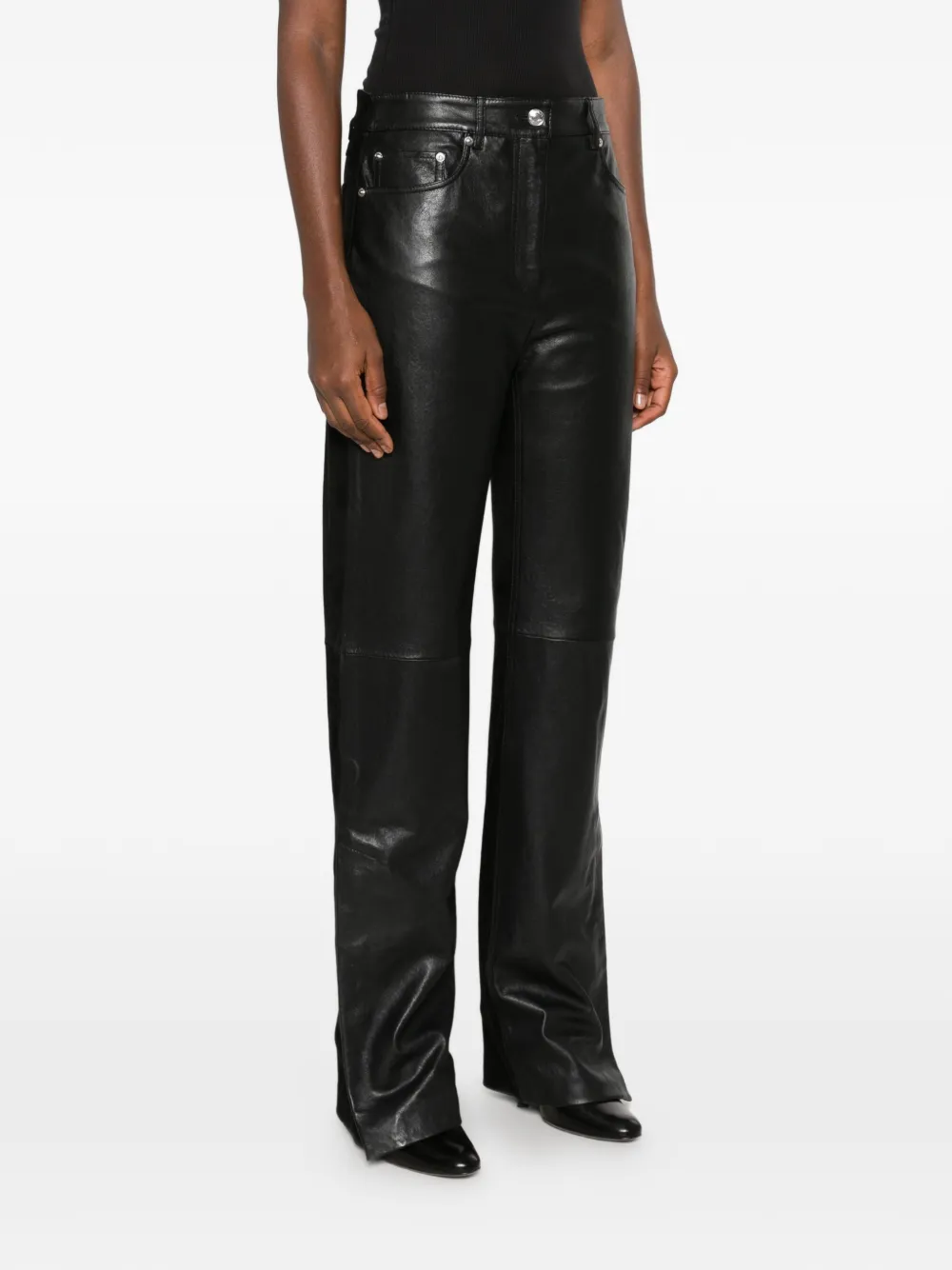 Sportmax Crespo leren broek met vlakken Zwart
