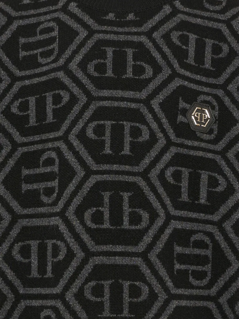 Philipp Plein Junior monogram-pattern logo-plaque sweater Zwart