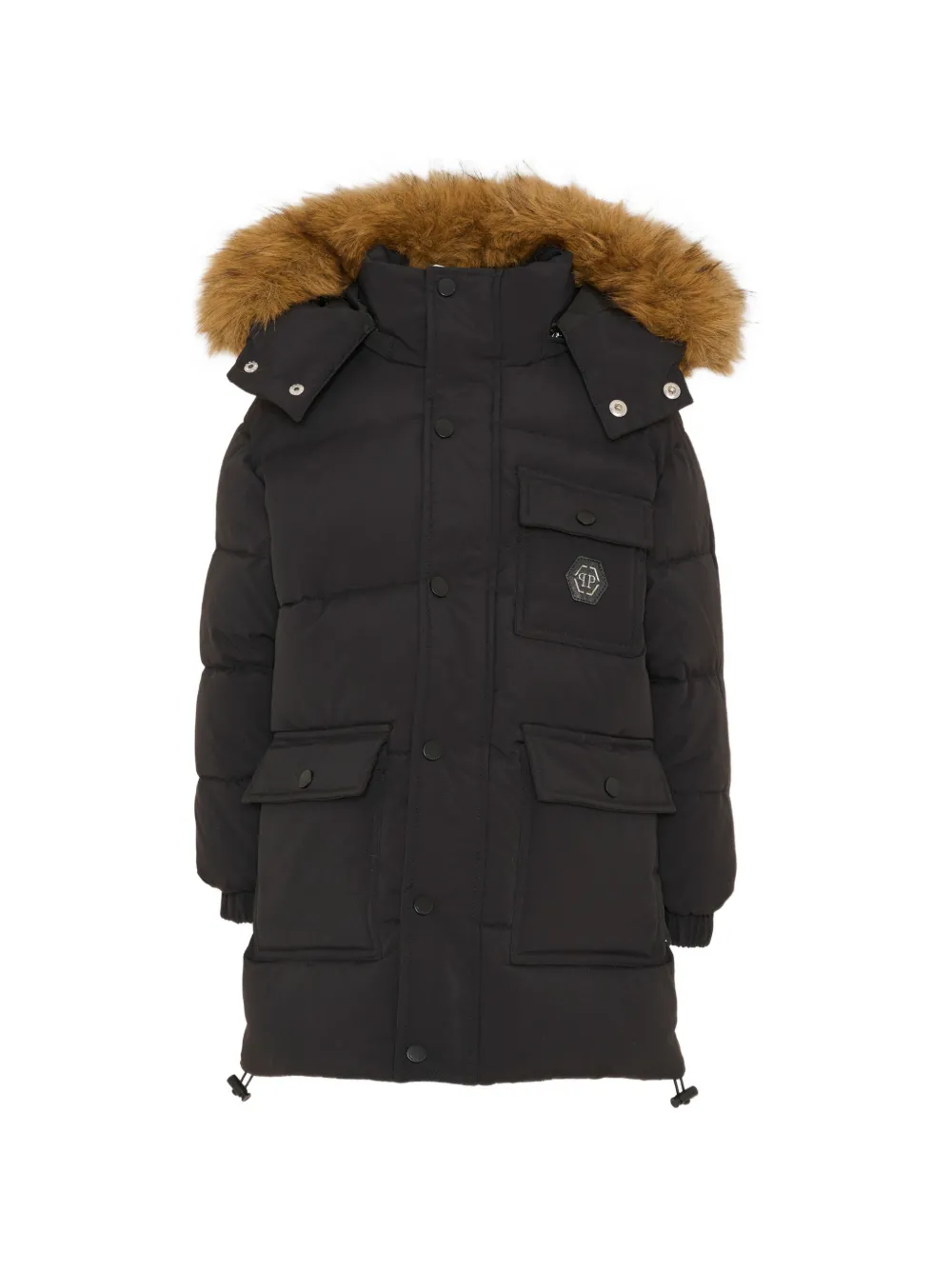 Philipp Plein Junior faux-fur trim logo-print jacket - Nero