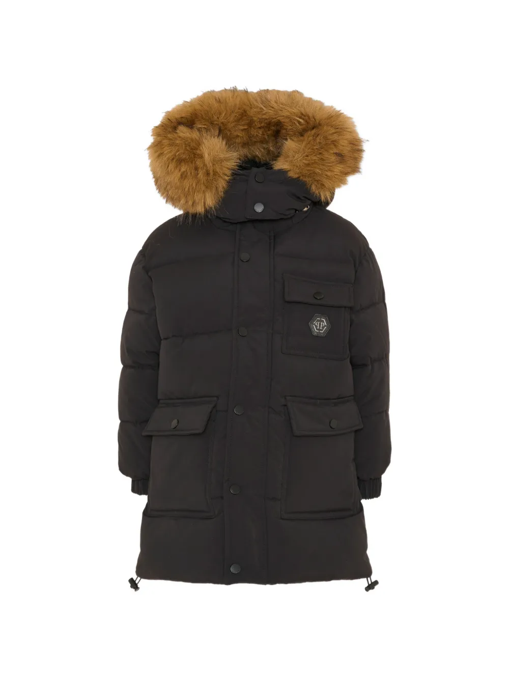 Philipp Plein Junior faux-fur trim logo-print jacket Zwart