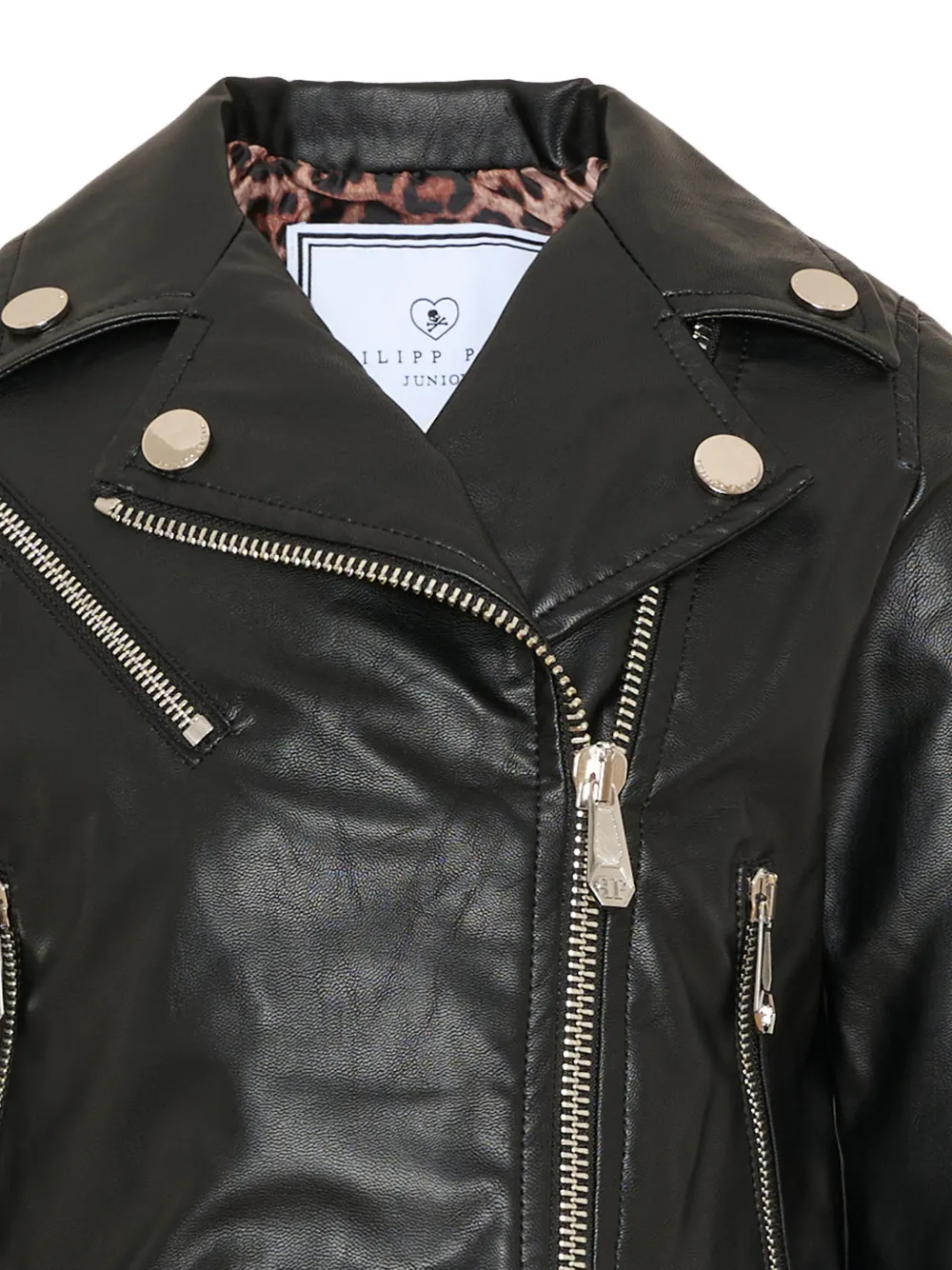 Philipp Plein Junior crystal-embellished biker jacket Zwart