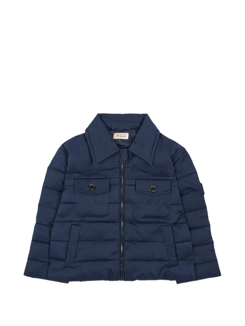 TRUSSARDI JUNIOR quilted logo-patch jacket Blauw