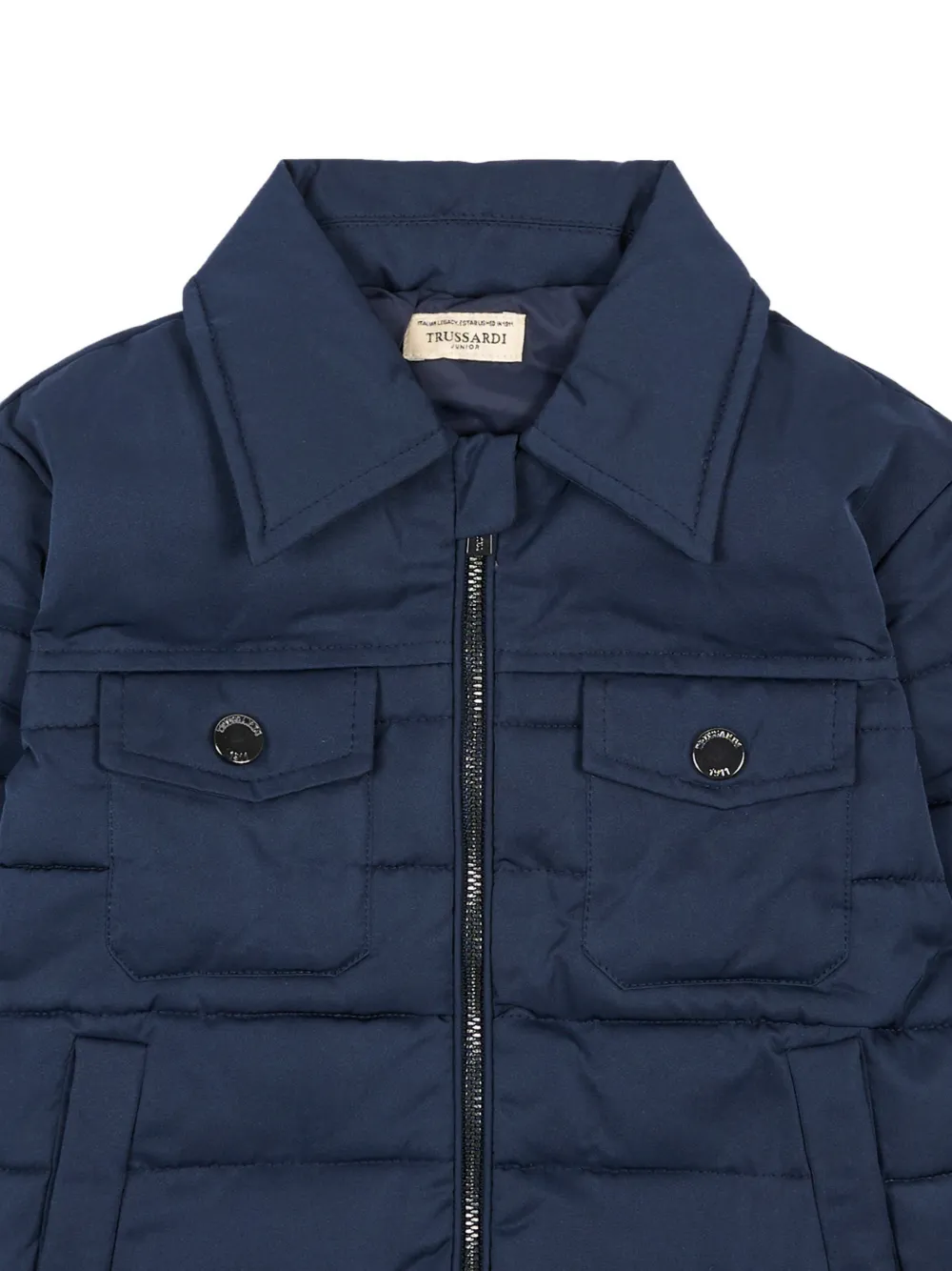 TRUSSARDI JUNIOR quilted logo-patch jacket Blauw