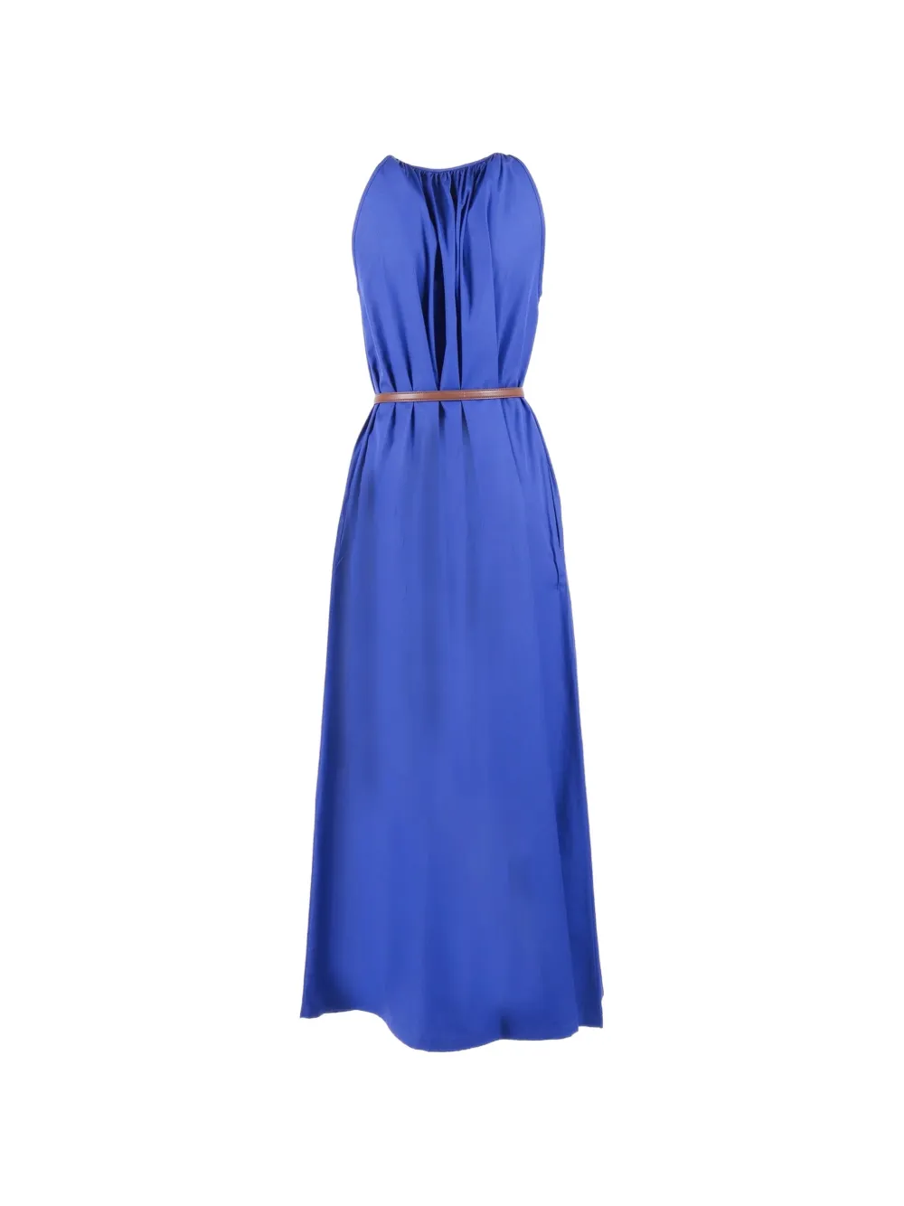 Max Mara belted pleated maxi dress Blauw