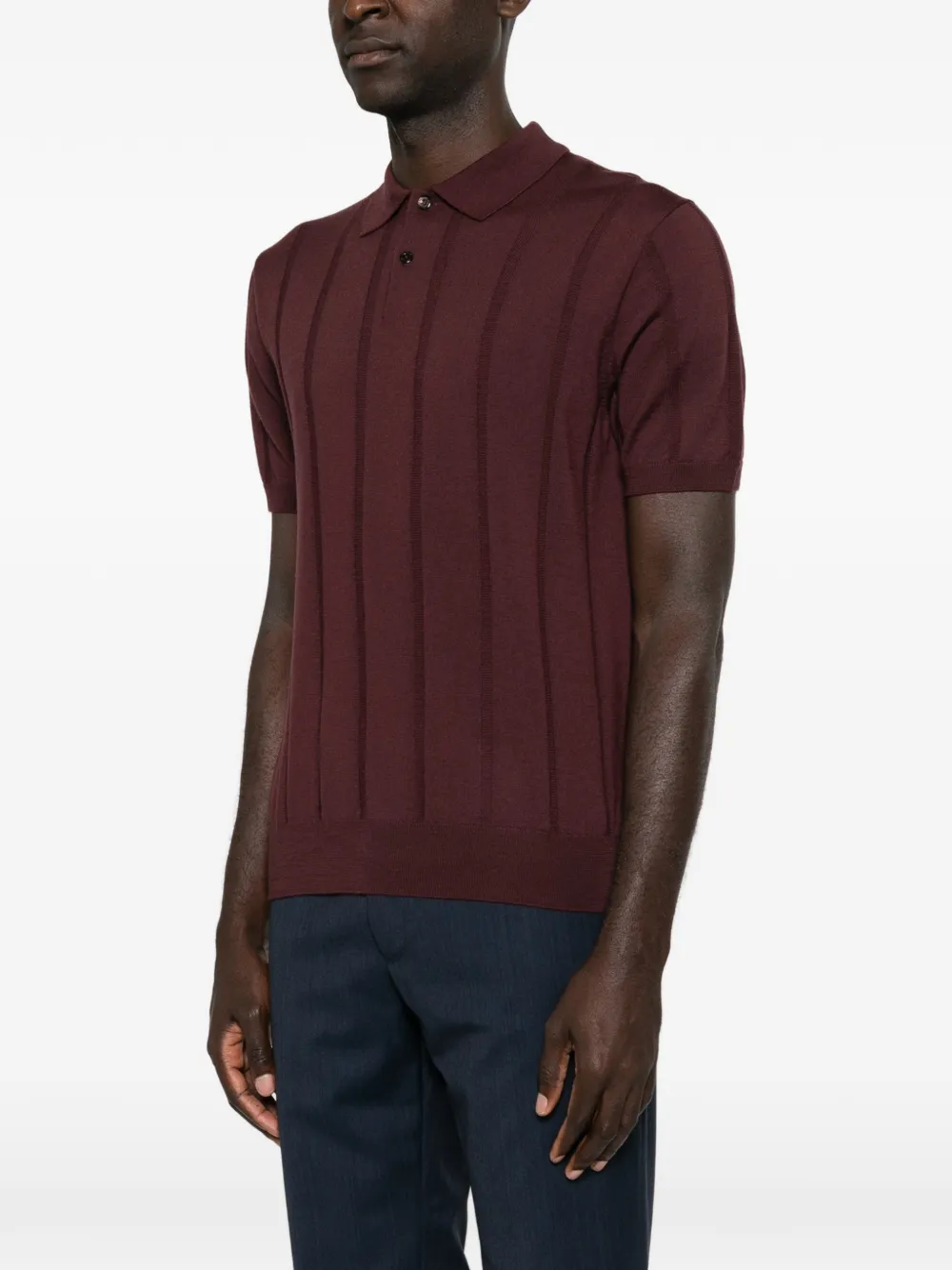 Canali Ribgebreid poloshirt met korte mouwen Rood