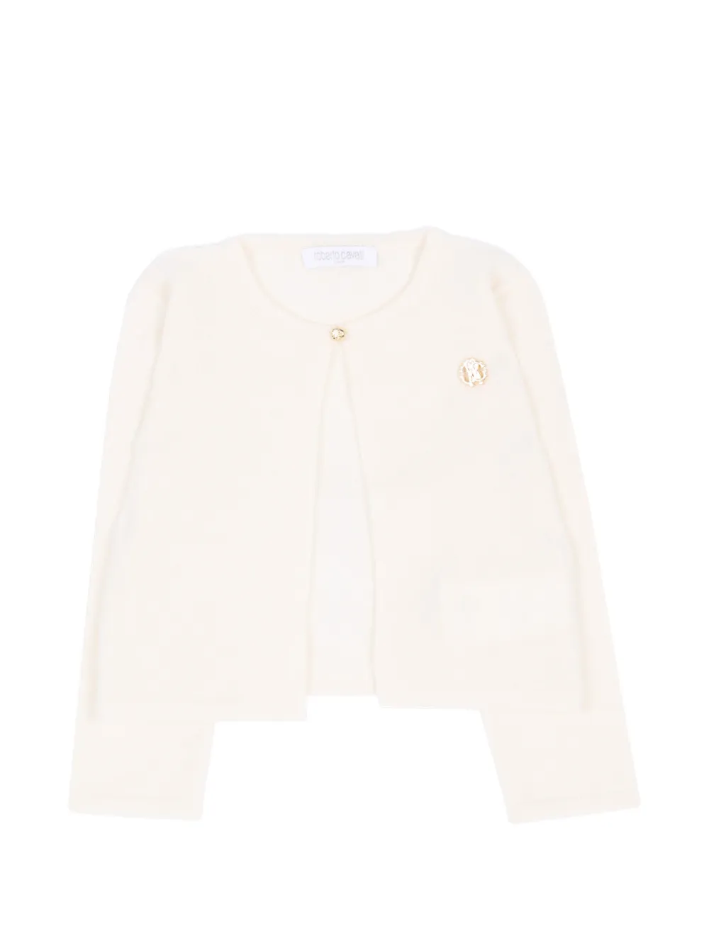 Roberto Cavalli Junior logo-plaque knit cardigan - Bianco