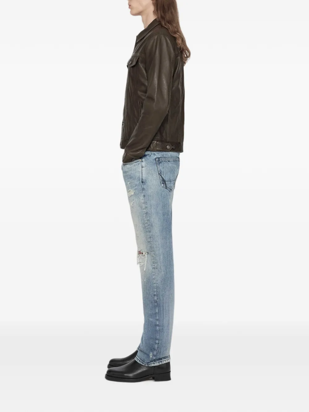 AllSaints Chaiyo leren trucker jack Bruin