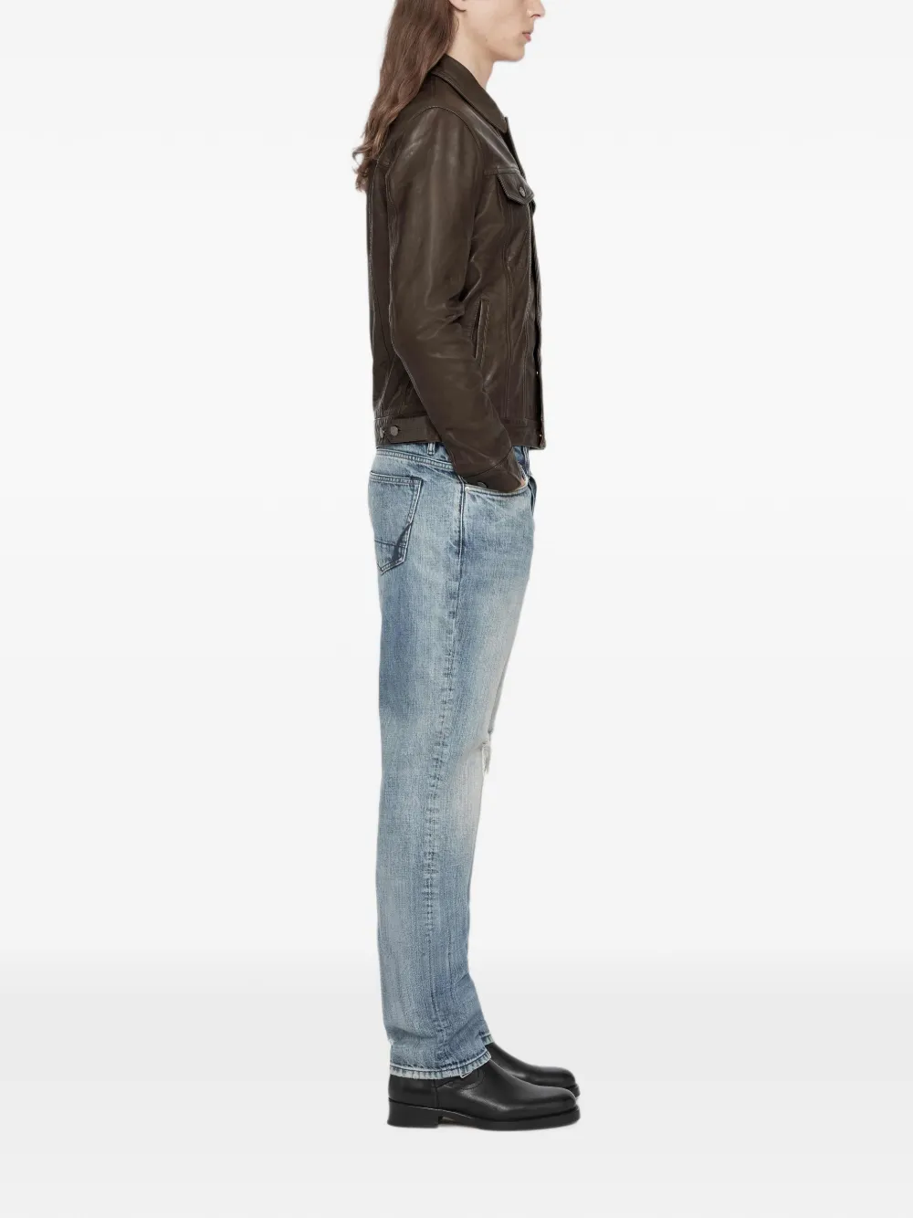 AllSaints Chaiyo leren trucker jack Bruin