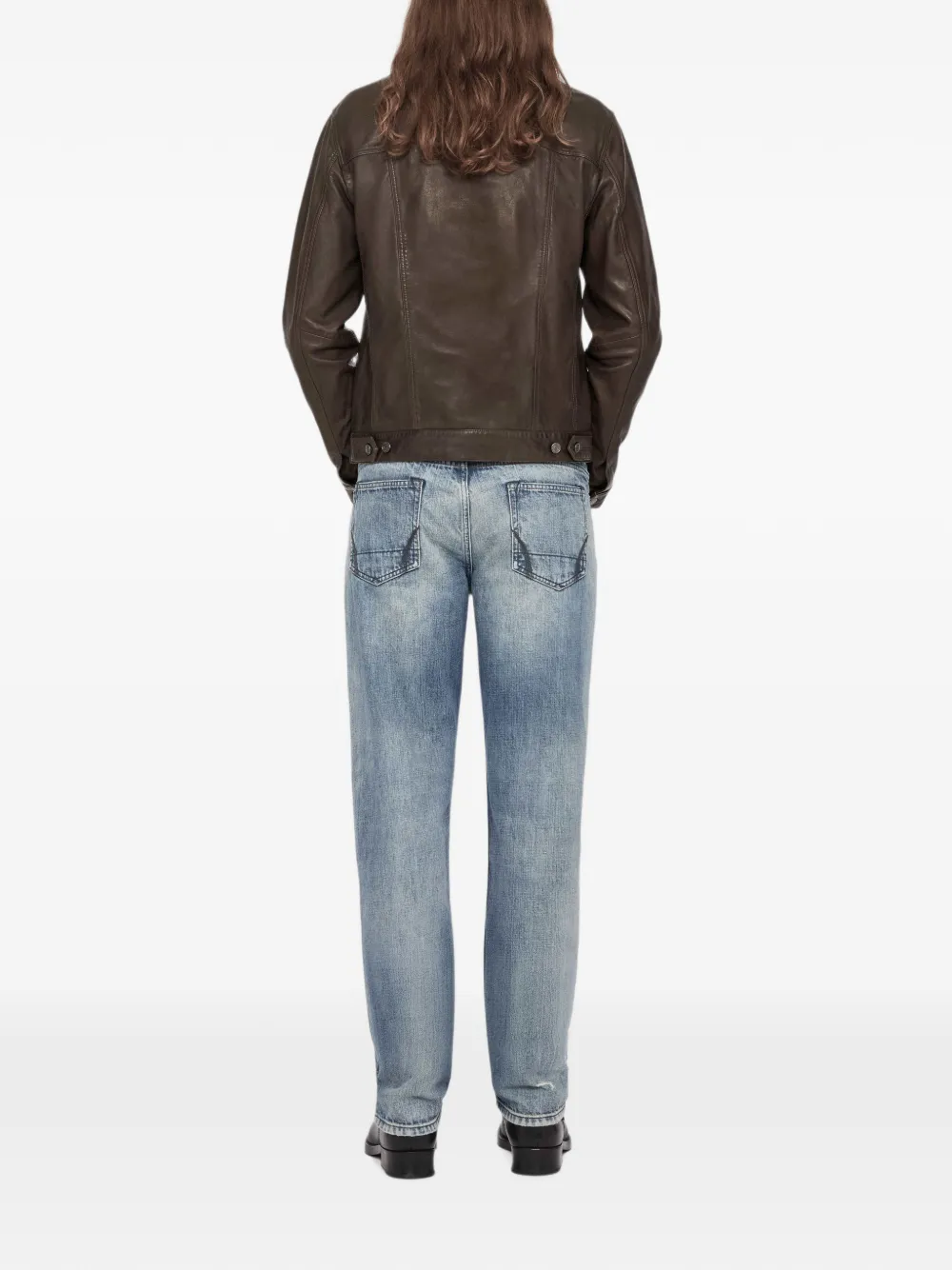 AllSaints Chaiyo leren trucker jack Bruin