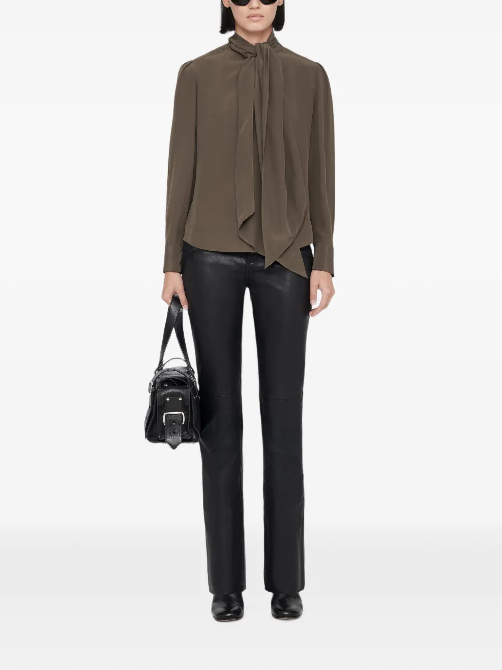 AllSaints Iris blouse met gestrikte hals Groen