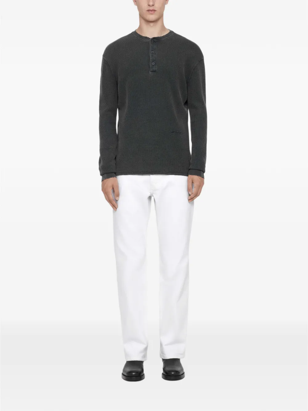 AllSaints Raine wafelgebreid henley T-shirt Grijs
