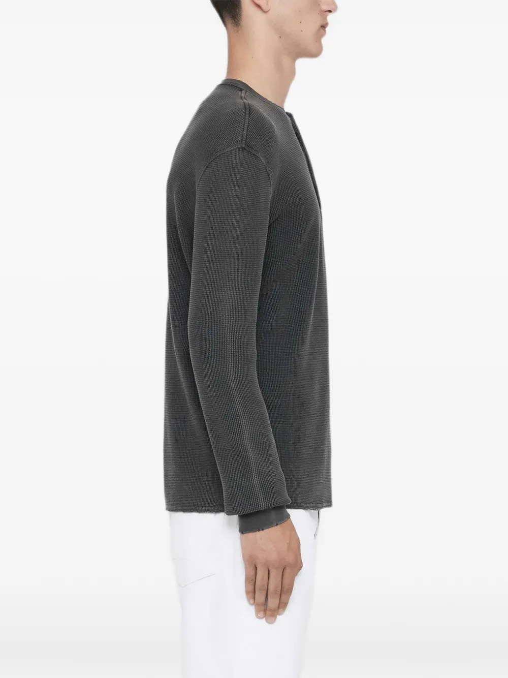 AllSaints Raine wafelgebreid henley T-shirt Grijs