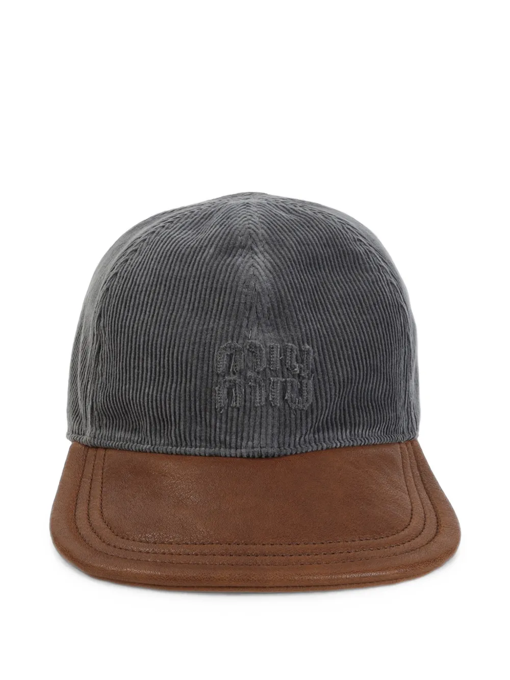 Miu Miu Baseballkappe aus Cord und Leder - Grau