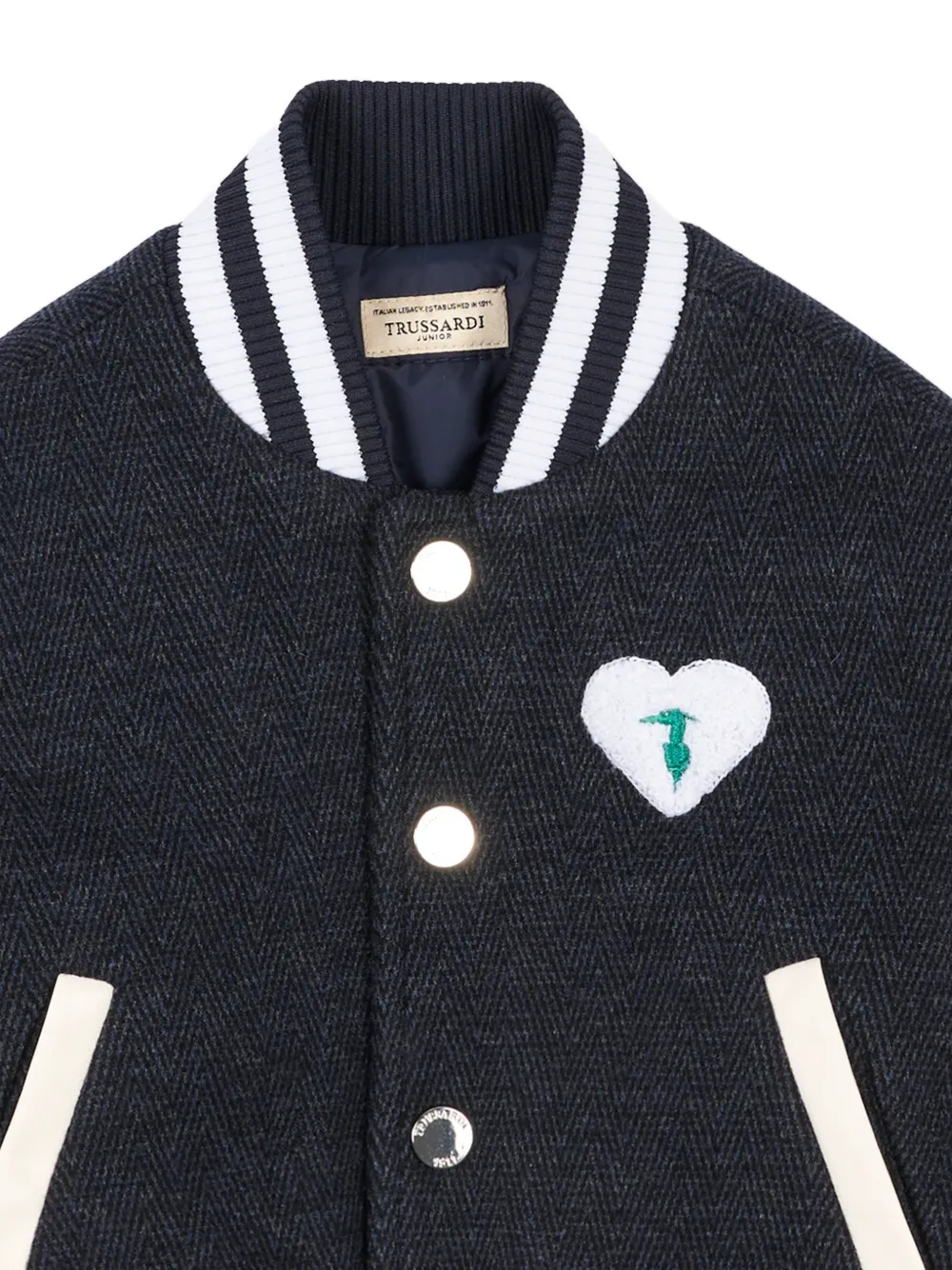 TRUSSARDI JUNIOR herringbone-weave logo-patch bomber jacket Blauw