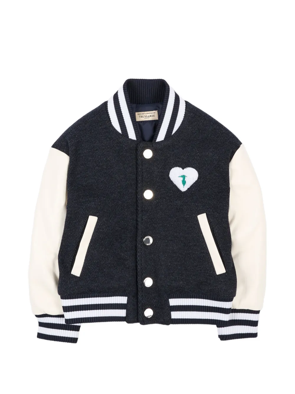 TRUSSARDI JUNIOR herringbone-weave logo-patch bomber jacket - Blu