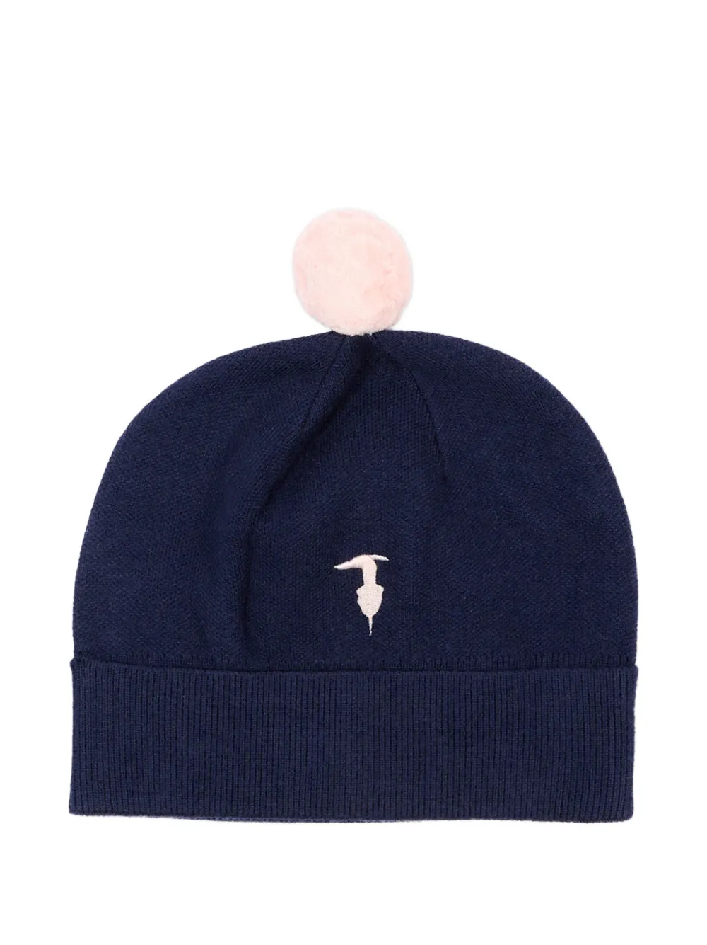 TRUSSARDI JUNIOR bonnet à pompon et logo brodé - Bleu