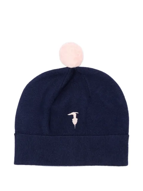 TRUSSARDI JUNIOR pom-pom logo-embroidered beanie hat