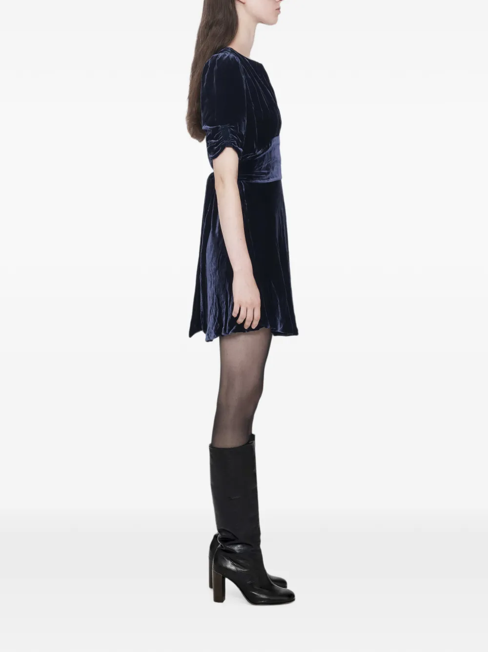 AllSaints Ena fluwelen mini-jurk met gestrikte taille Blauw