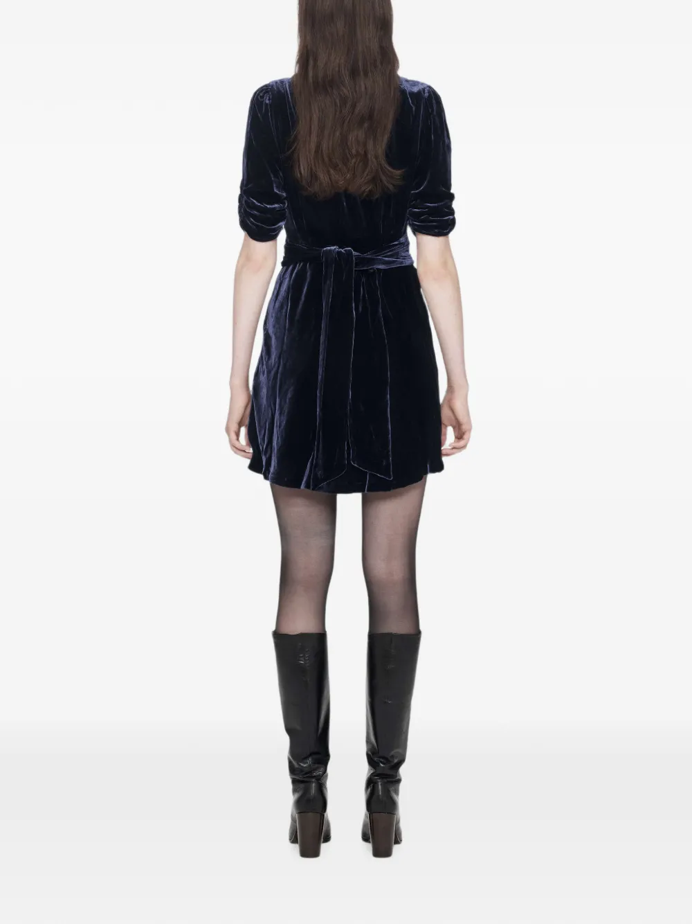 AllSaints Ena fluwelen mini-jurk met gestrikte taille Blauw