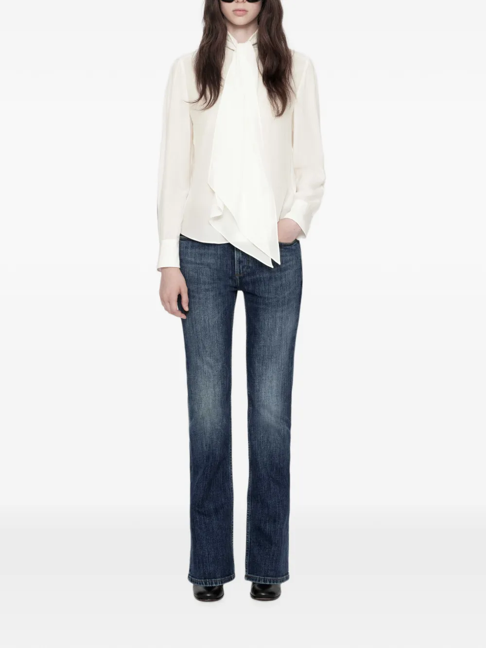 AllSaints Iris blouse met gestrikte hals Wit