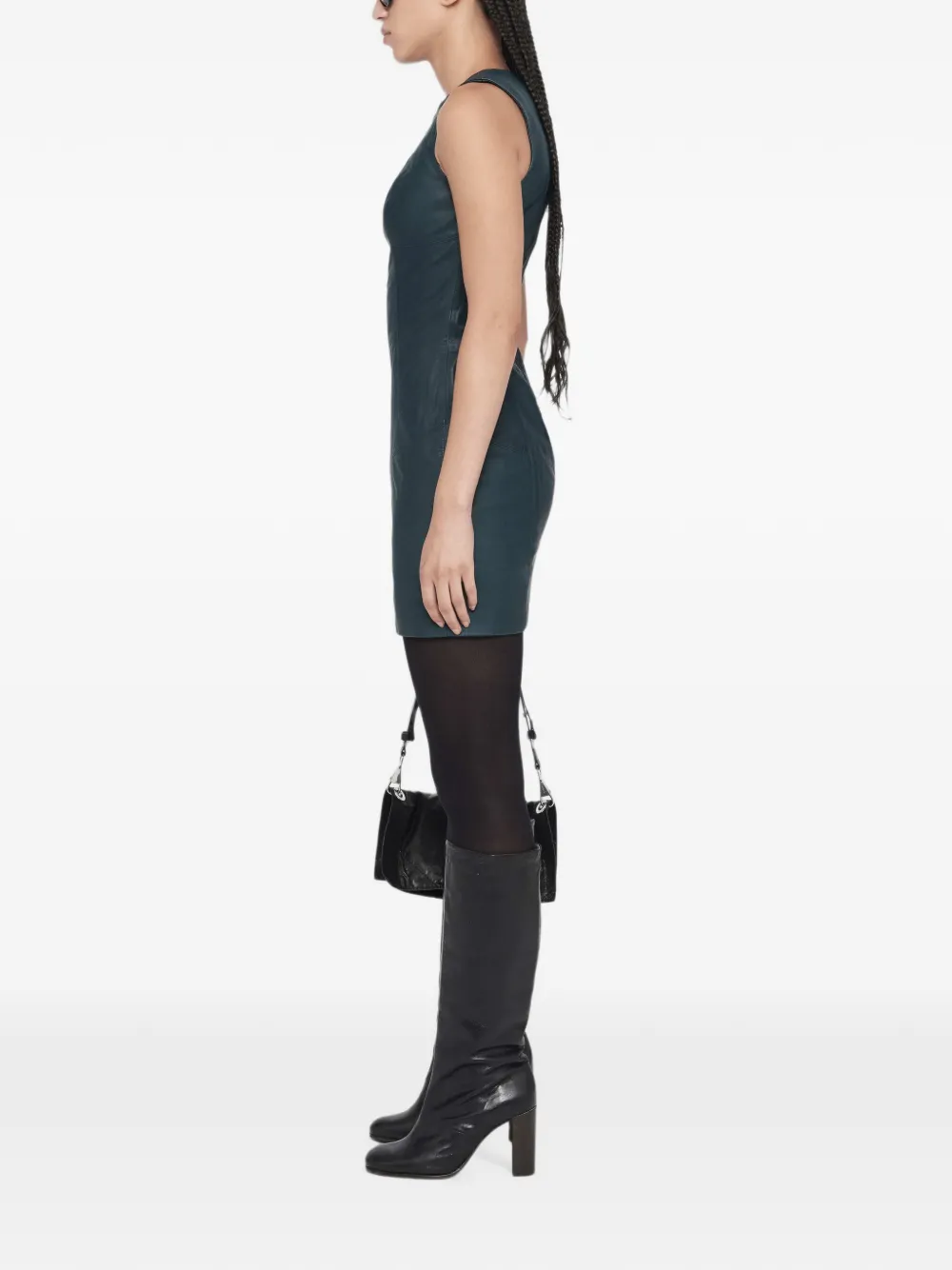 AllSaints Vee leather mini dress Blauw
