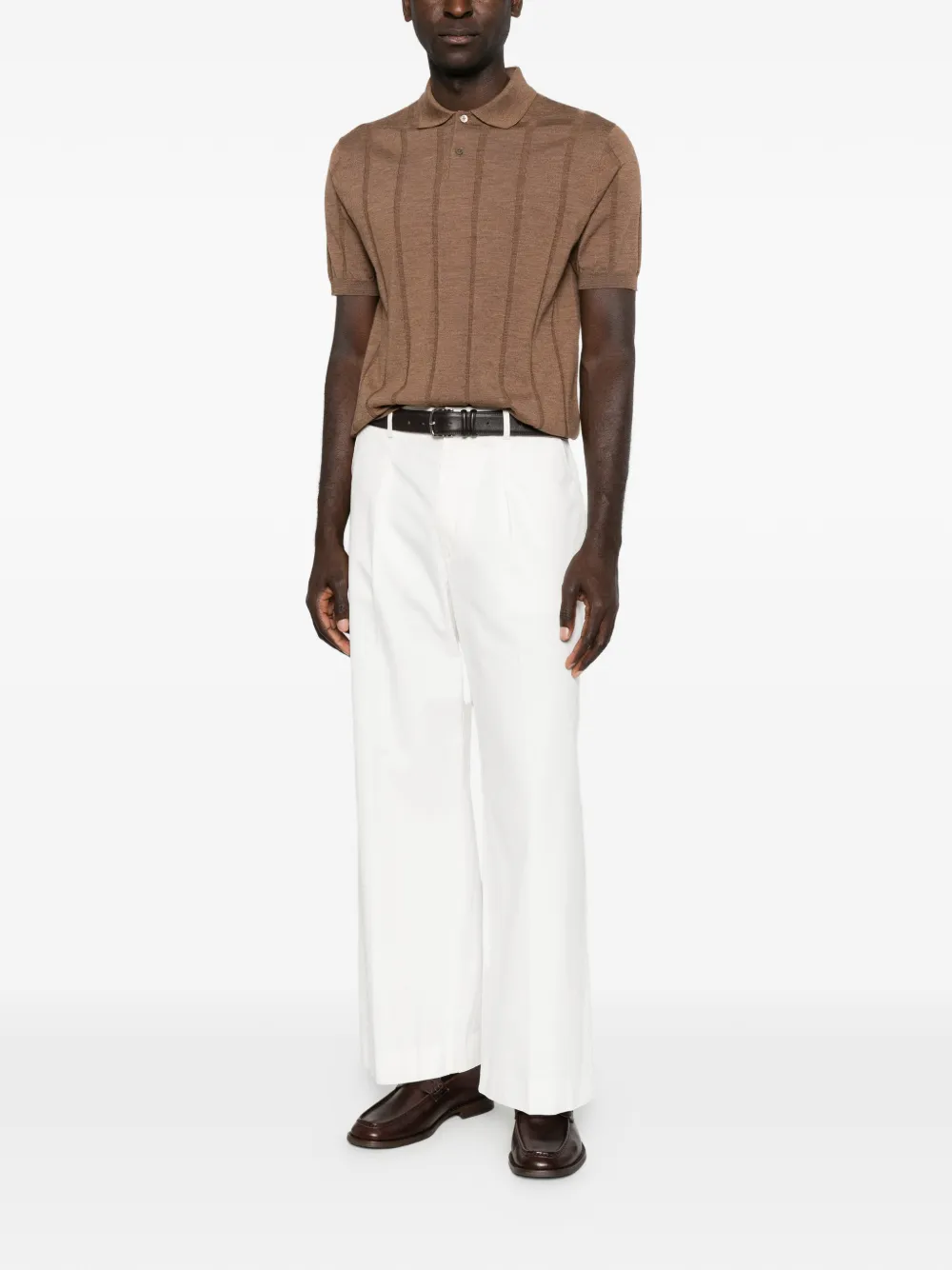 Canali Ribgebreid poloshirt Bruin