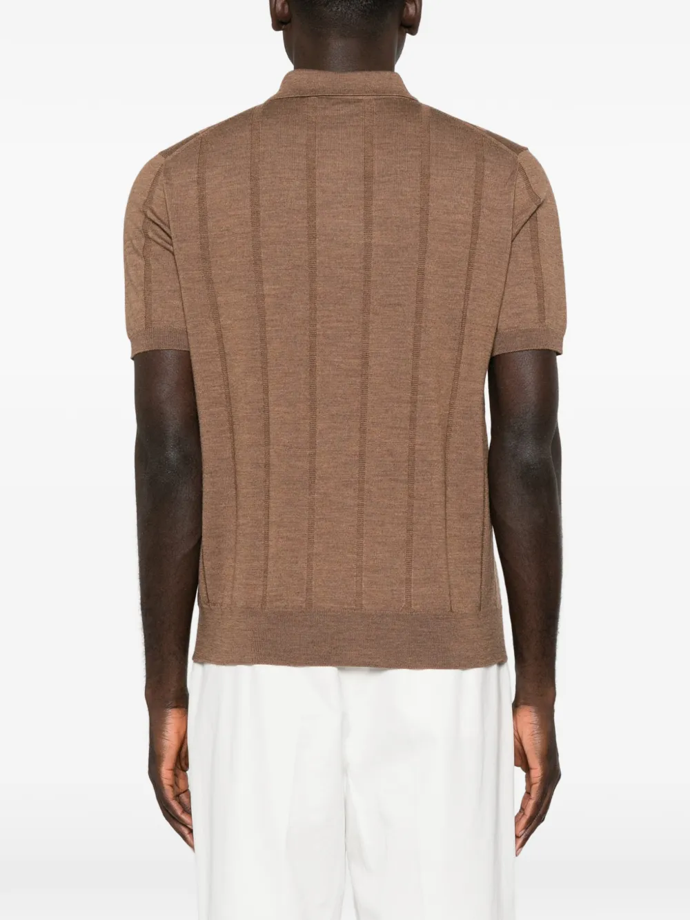 Canali Ribgebreid poloshirt Bruin