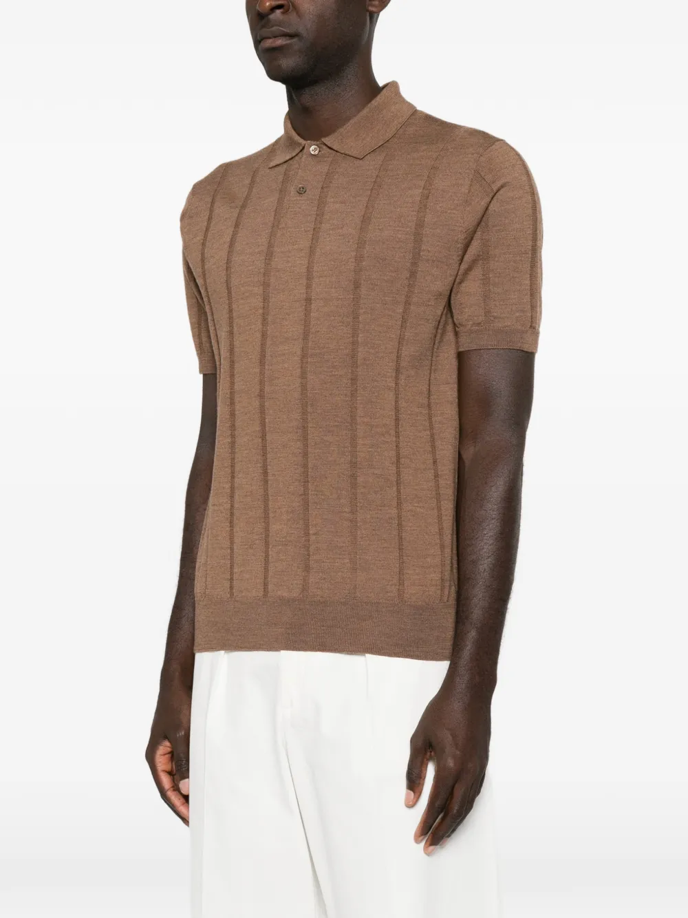 Canali Ribgebreid poloshirt Bruin