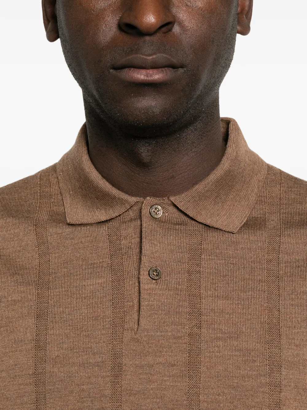 Canali Ribgebreid poloshirt Bruin