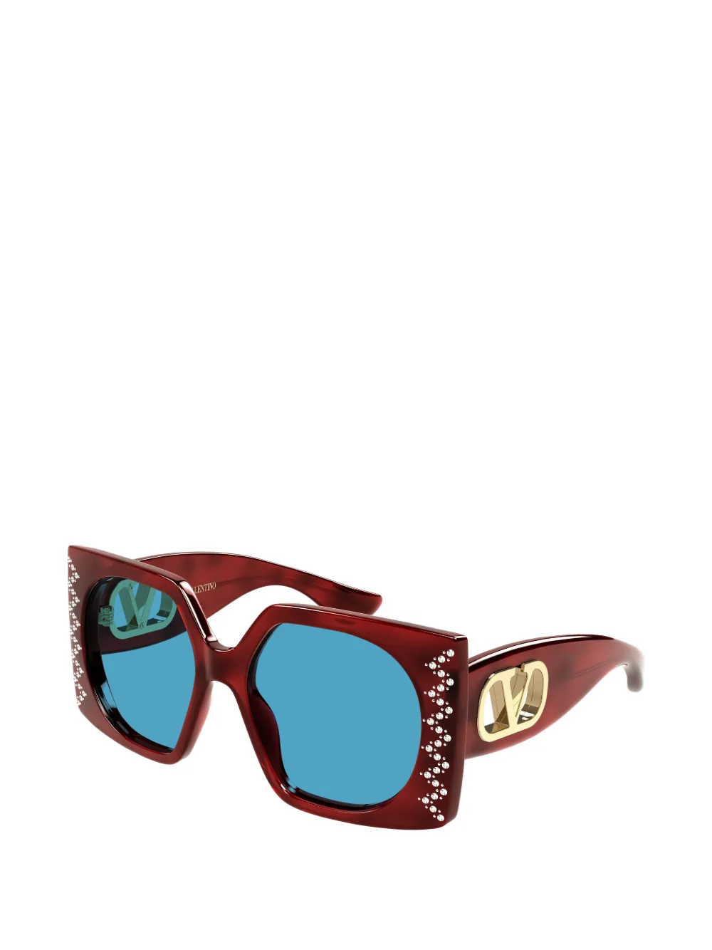 VALENTINO GARAVANI EYEWEAR VLogo crystal-embellished square-frame sunglasses Rood