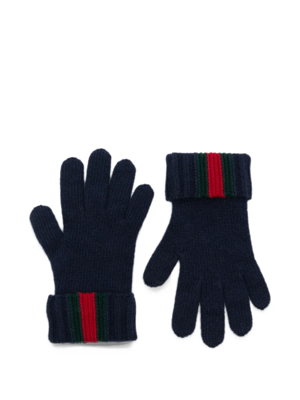 Gucci Kids Web-stripe knitted gloves Blauw