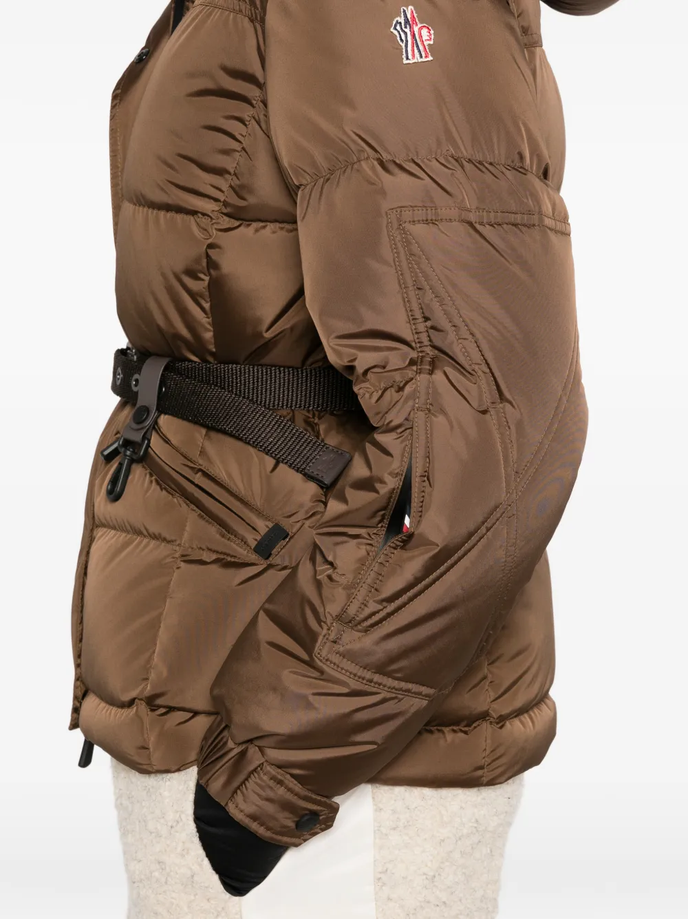 Moncler Grenoble Jack met capuchon en ceintuur Bruin